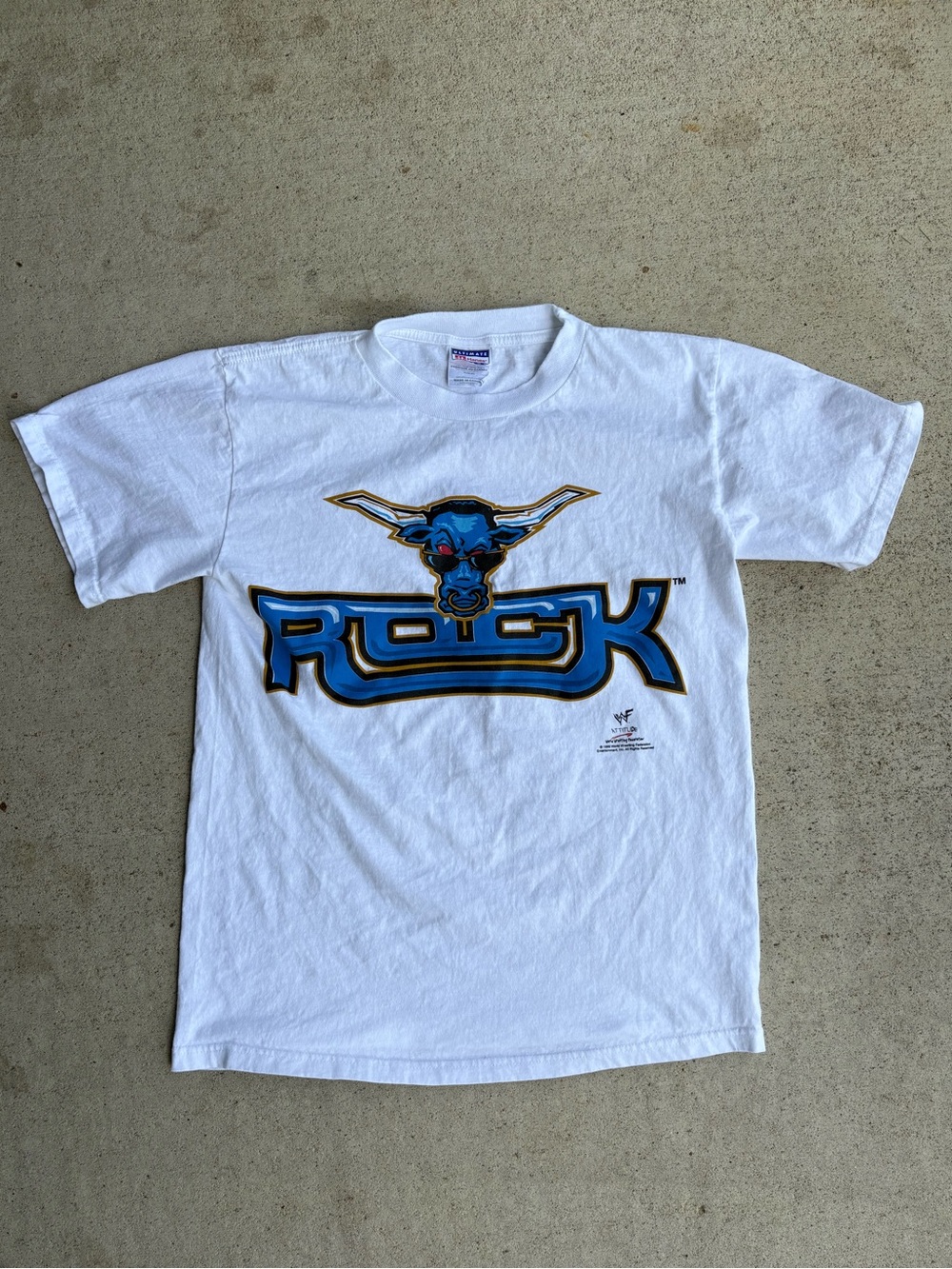Y2K WWF The Rock Brahman Bull White Tshirt Medium